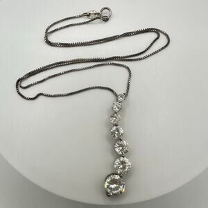 JC 925 sterling silver CZ cubic zirconia journey pendant 18" box chain necklace